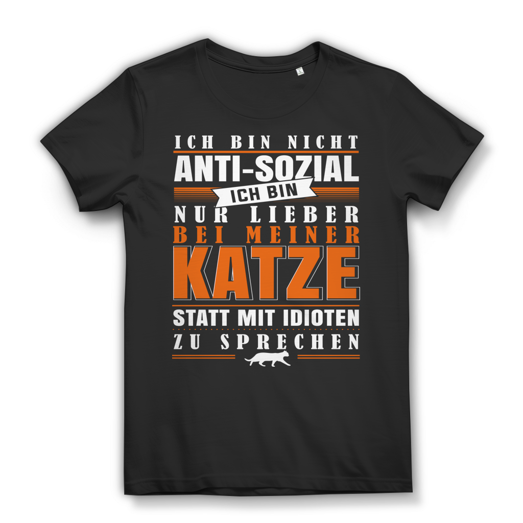Katzenliebe Statement Katzen T-Shirt Frauen – Ich bin lieber bei meiner Katze Black