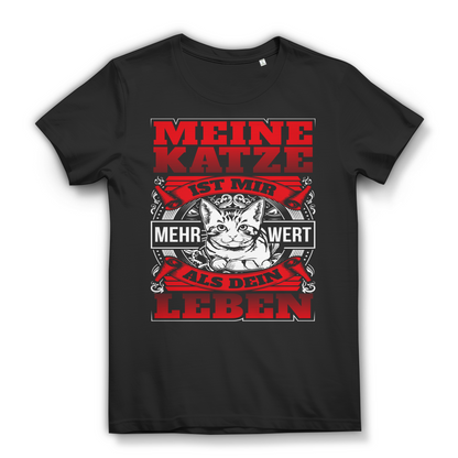 Meine Katze ist mir mehr wert – Sarkastisches Damen T-Shirt für Katzenfans Black