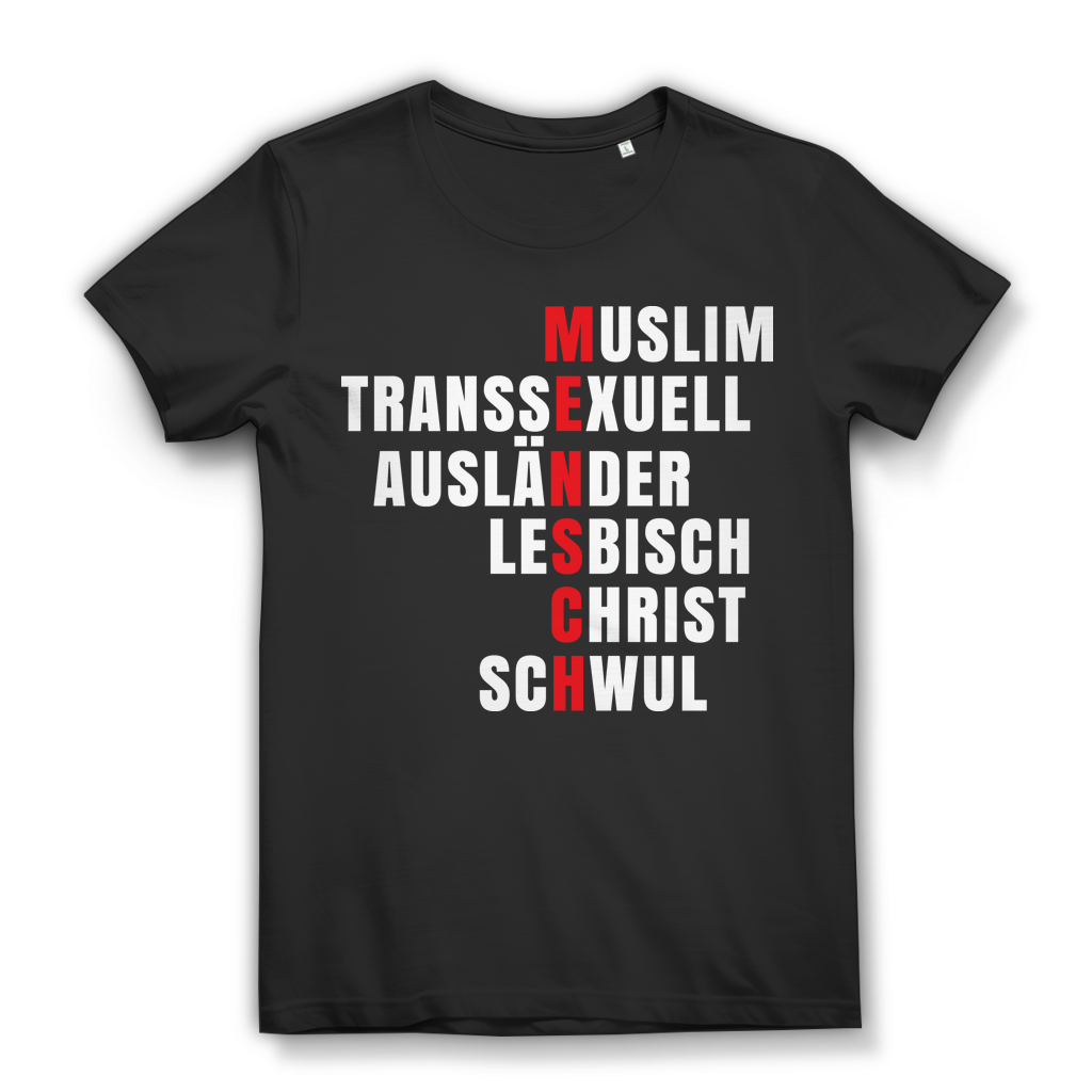 Frauen Shirt MENSCH – Toleranz gegen Hass – LGBTQ Vielfalt Statement Black