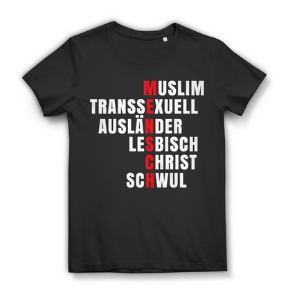 Frauen Shirt MENSCH – Toleranz gegen Hass – LGBTQ Vielfalt Statement Black