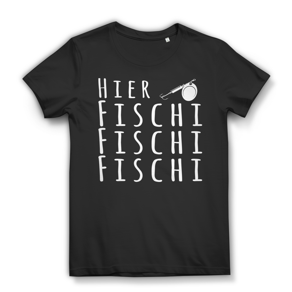 Lustiges Anglerinnen Shirt Damen – Hier Fischi Fischi Fischi – Fun Angel Spruch Black