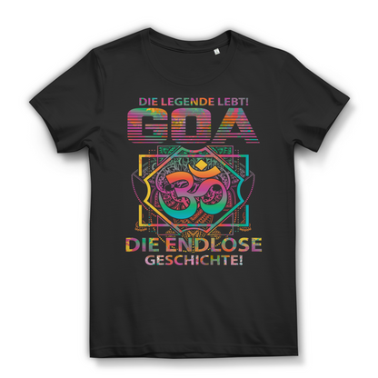 Goa Shirt Damen – Die Legende lebt! Spirituelles Om Festival T-Shirt Black