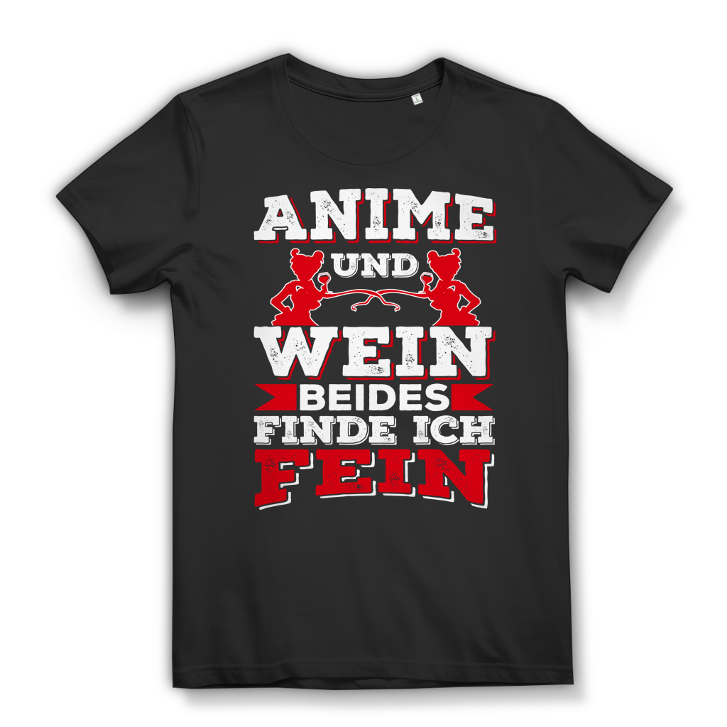 Lustiges Anime Damen Shirt – Anime und Wein beides finde ich fein Aufdruck Black