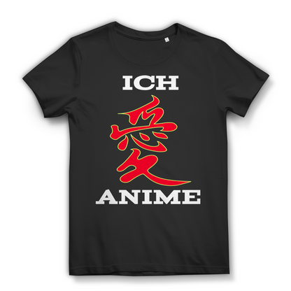 Anime T-Shirt Damen – Ich liebe Anime Japan Kanji – Geschenk für Anime Fans Black