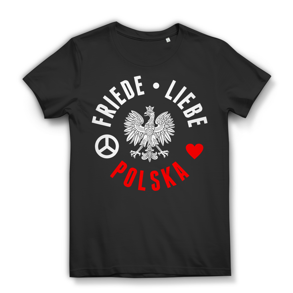Heimatliebe Polen Damen T-Shirt – Polska Motiv mit Herz und Friedenszeichen Black