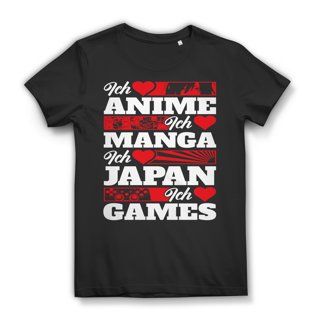 Ich liebe Anime Manga Japan Games – Nerd Girl Shirt für Fans und Otakus Black