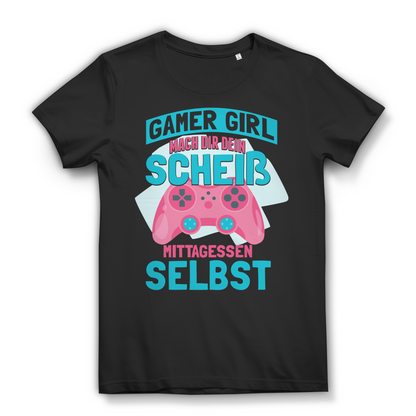 Gamer Girl T-Shirt Damen – Gaming statt Kochen – Statement Funshirt Frauen Black