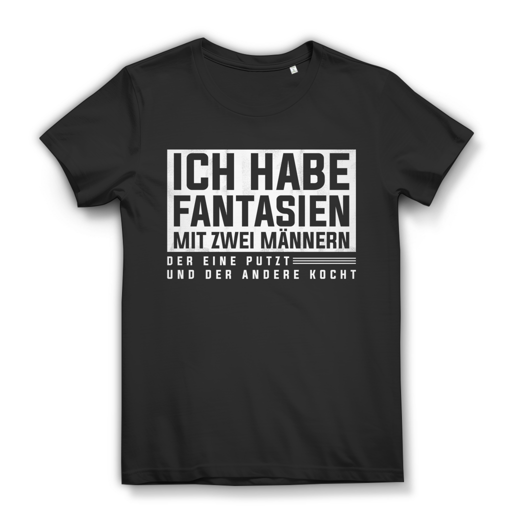 Damen T Shirt Fantasien mit zwei Männern Funshirt Geschenk witzig Frauen Black