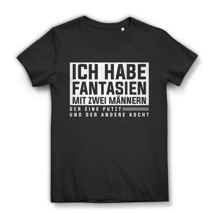 Damen T Shirt Fantasien mit zwei Männern Funshirt Geschenk witzig Frauen Black