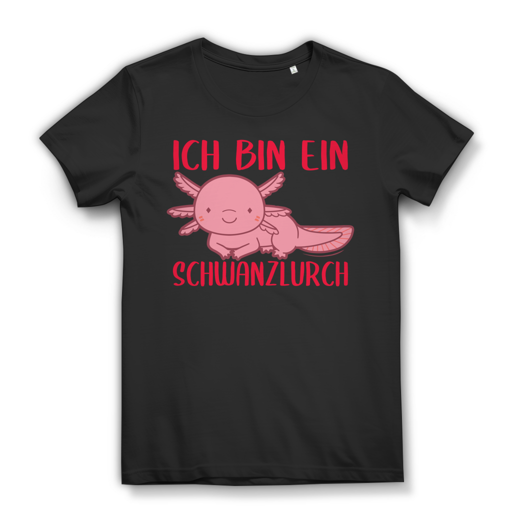 Ich bin ein Schwanzlurch Axolotl Damen T Shirt lustig Tiermotiv Funshirt Frauen Black