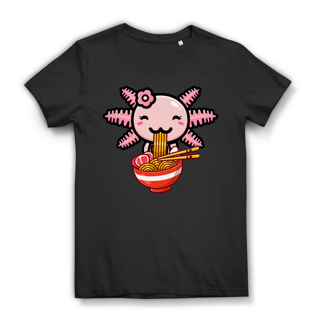 Axolotl Ramen T Shirt Damen Kawaii Anime Nudelshirt Geschenk süßes Frauen Motiv Black
