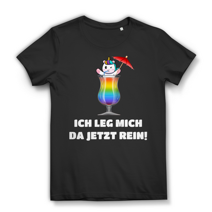 Einhorn Damen T Shirt Ich leg mich da jetzt rein Cocktail Spruch Sommer Funshirt Black