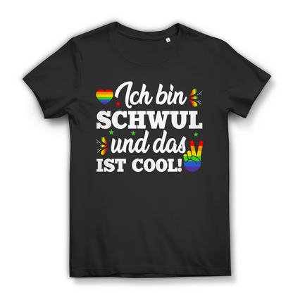Ich bin schwul und das ist cool Shirt Damen LGBTQ Regenbogen Pride CSD Statement Black