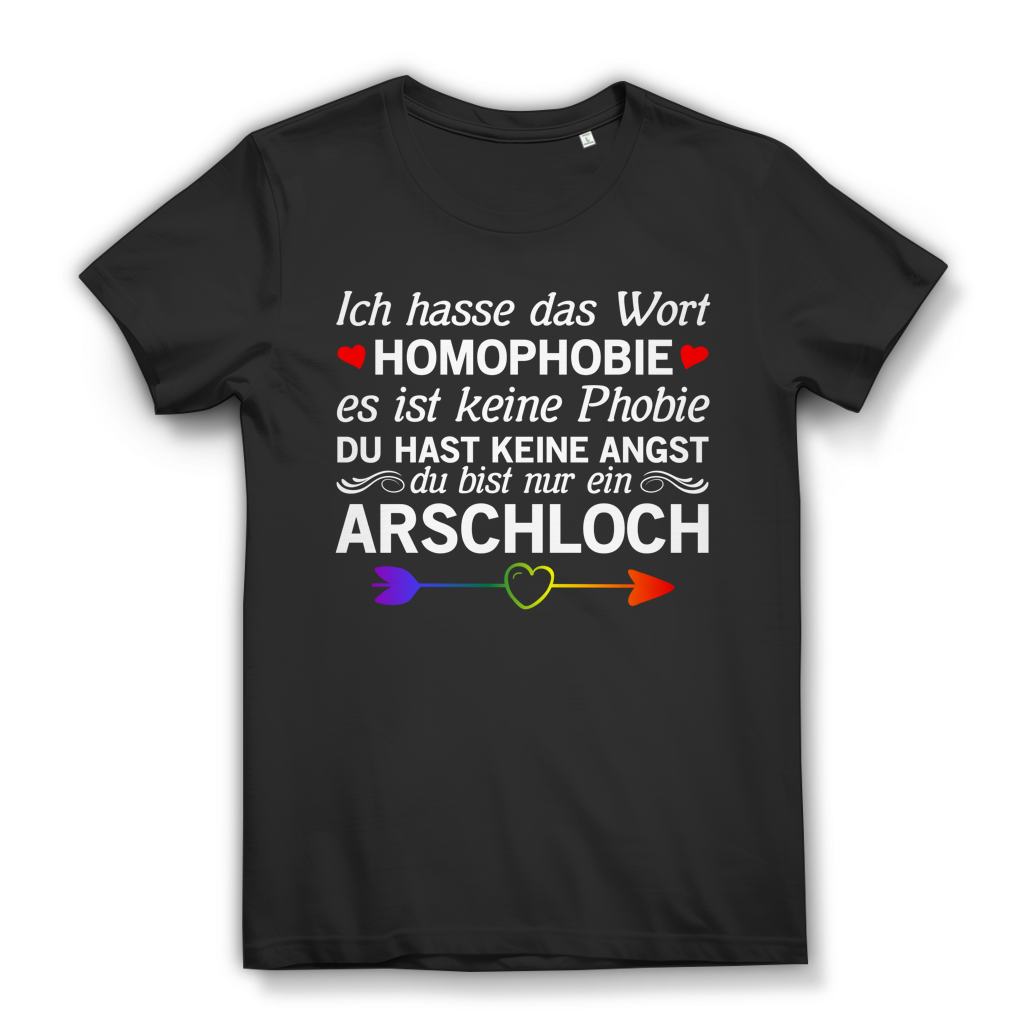 Anti Homophobie Shirt Damen Ich hasse das Wort Homophobie LGBT Pride CSD Spruch Black