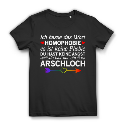 Anti Homophobie Shirt Damen Ich hasse das Wort Homophobie LGBT Pride CSD Spruch Black
