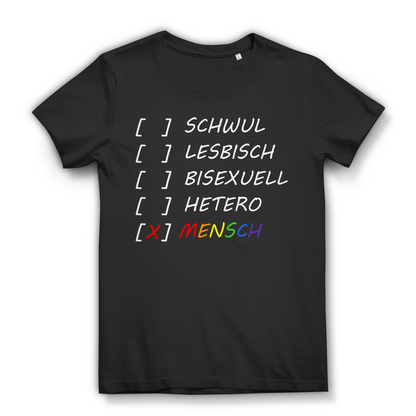 LGBT Damen Shirt Mensch statt Label Diversity Equality Rainbow CSD Bio Baumwolle Black
