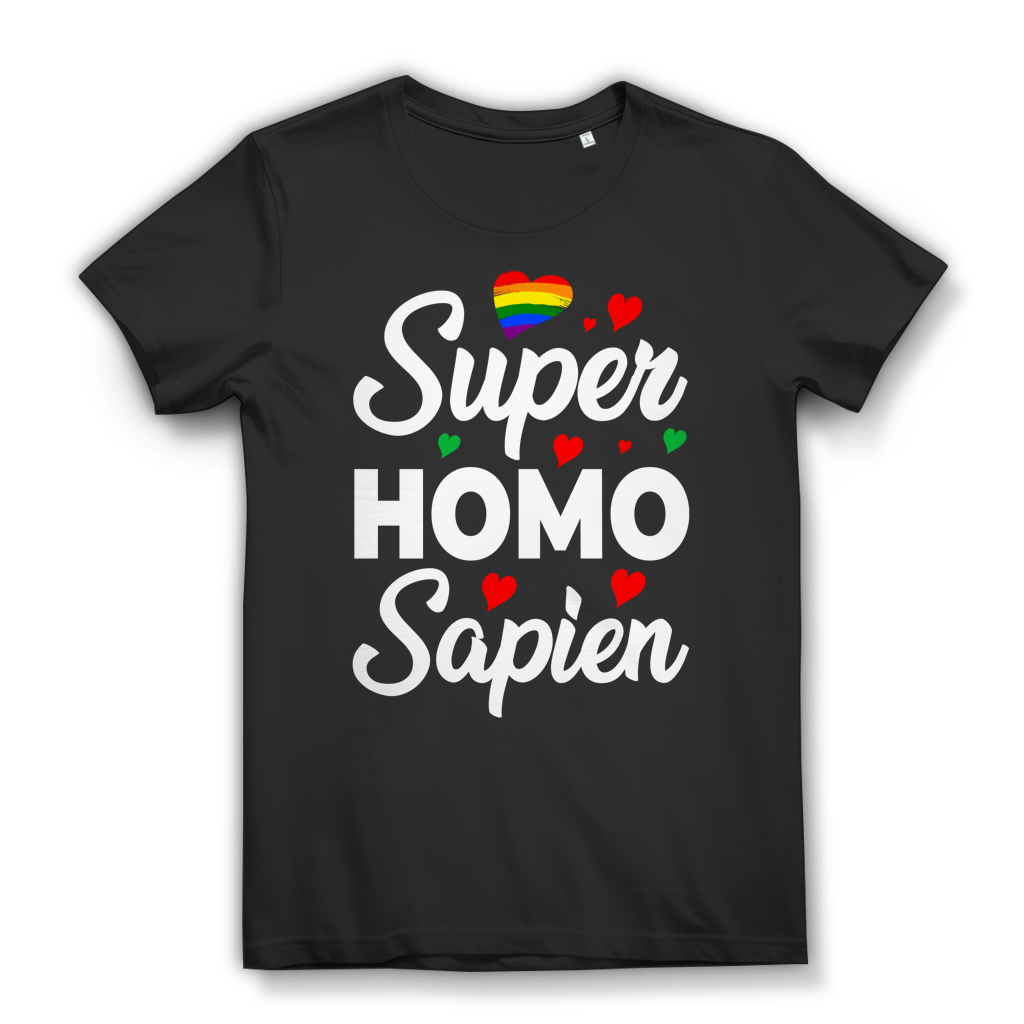 Super HOMO sapien Damen T-Shirt LGBTQ Pride Regenbogen Statement Queer Shirt Black