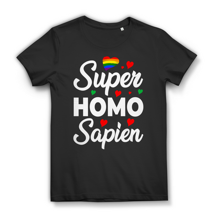 Super HOMO sapien Damen T-Shirt LGBTQ Pride Regenbogen Statement Queer Shirt Black