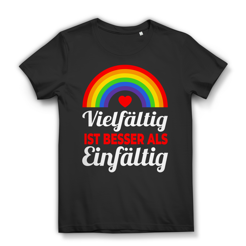 LGBTQ Damen Shirt Vielfältig ist besser als Einfältig Regenbogen CSD Equality Black