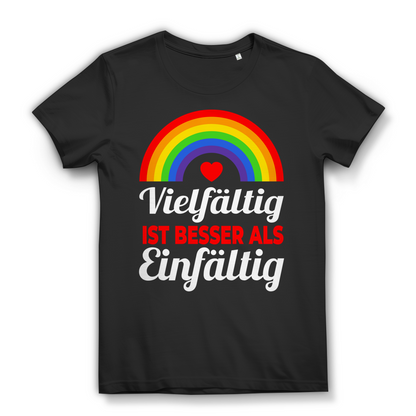 LGBTQ Damen Shirt Vielfältig ist besser als Einfältig Regenbogen CSD Equality Black