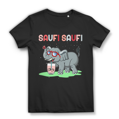 Saufi Saufi Damen T-Shirt Elefant Funshirt Cocktail Festival Party Outfit Frauen Black