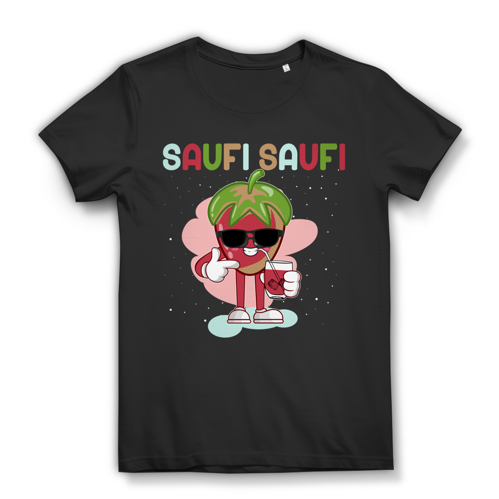 Saufi Saufi Damen T-Shirt Erdbeere Funshirt Party Cocktail Festival Alkohol Black