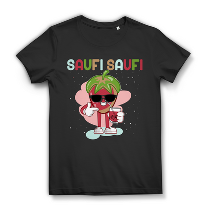 Saufi Saufi Damen T-Shirt Erdbeere Funshirt Party Cocktail Festival Alkohol Black