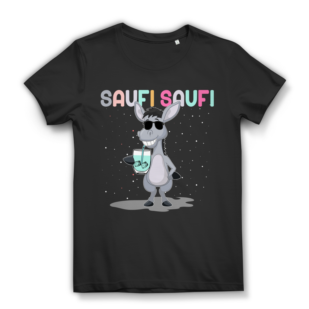 Saufi Saufi Damen T-Shirt Esel Funshirt Party Frauen Alkohol Spruch Shirt Black