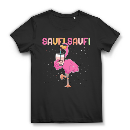 Saufi Saufi Damen T-Shirt Flamingo Fun Shirt Frauen Party Sommer Festival Black