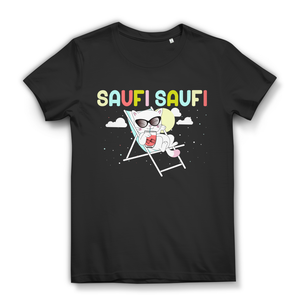 Saufi Saufi Katze Damen T-Shirt witzig Sommer Party Funshirt Katze Spruch Black
