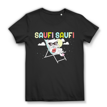 Saufi Saufi Katze Damen T-Shirt witzig Sommer Party Funshirt Katze Spruch Black