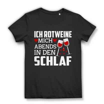 Lustiges Damen Shirt Rotwein Spruch abends einschlafen Weinliebhaberin Geschenk Black