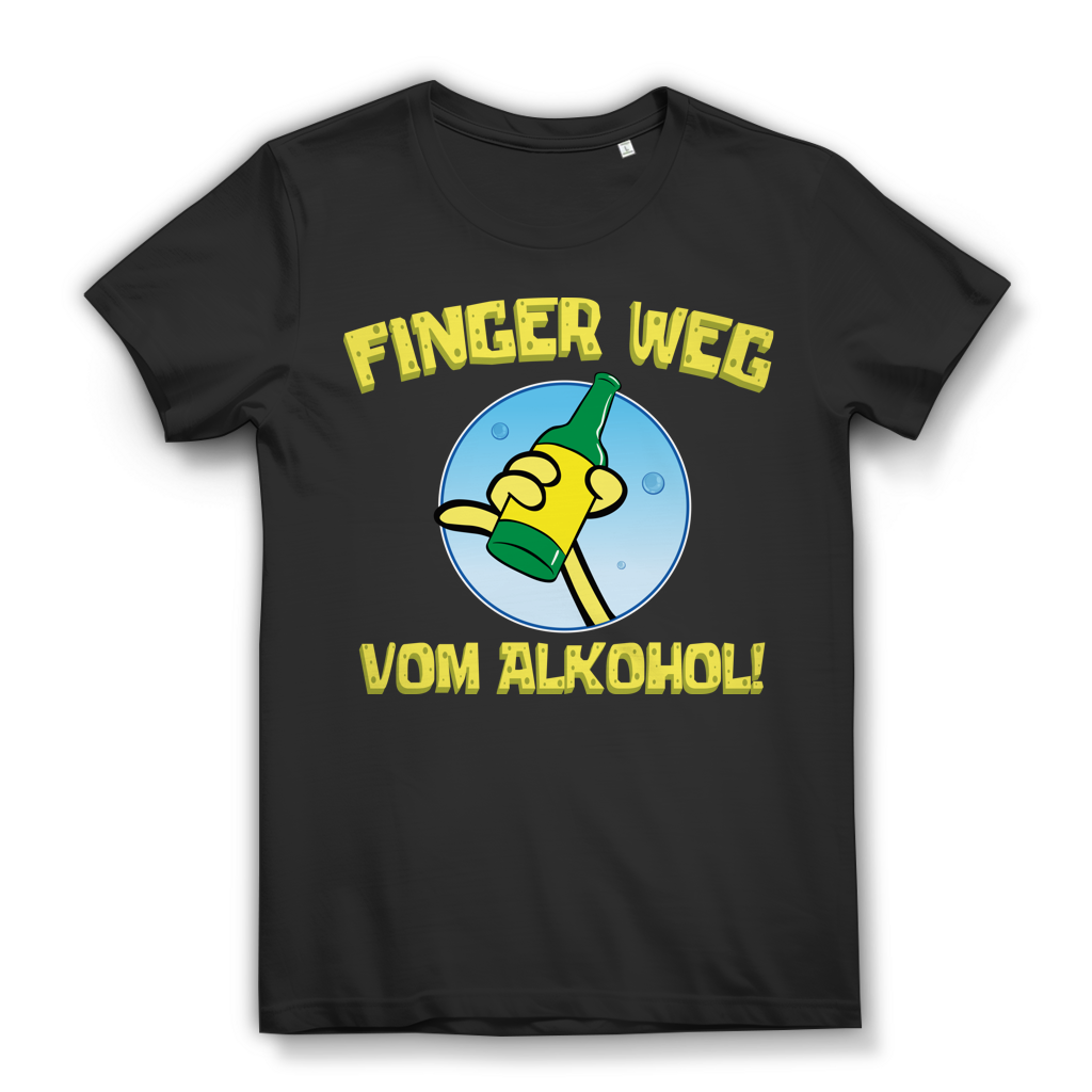 Lustiges Damen T-Shirt Finger weg vom Alkohol Hand Bottle Design Premium Bio Black