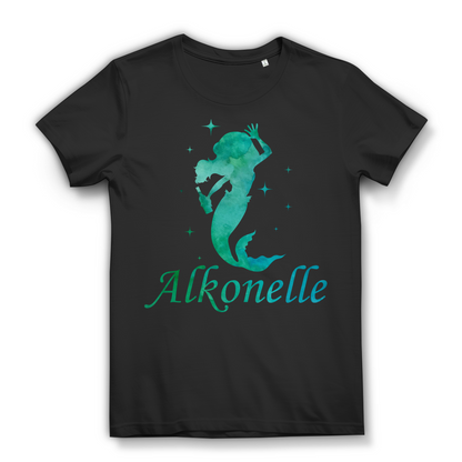Alkonelle Damen T-Shirt – lustige Meerjungfrau mit Alkohol Flasche Aquarell Black