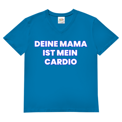 Deine Mama ist mein Cardio – Herren V-Neck T-Shirt Azure Blue
