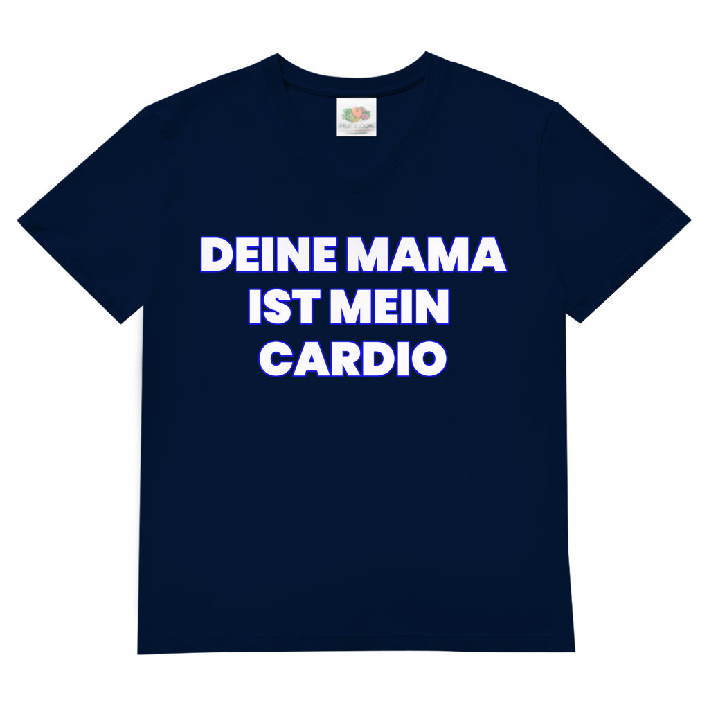 Deine Mama ist mein Cardio – Herren V-Neck T-Shirt Navy