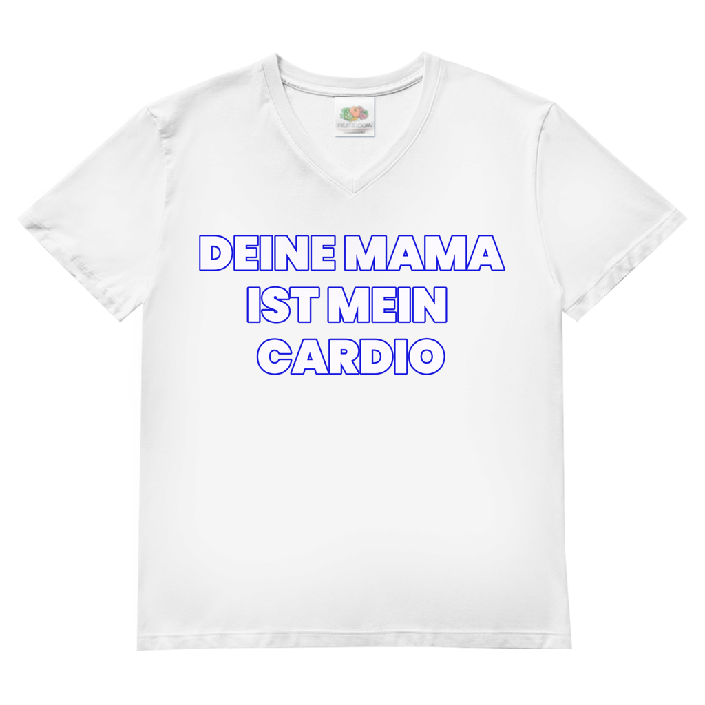 Deine Mama ist mein Cardio – Herren V-Neck T-Shirt White