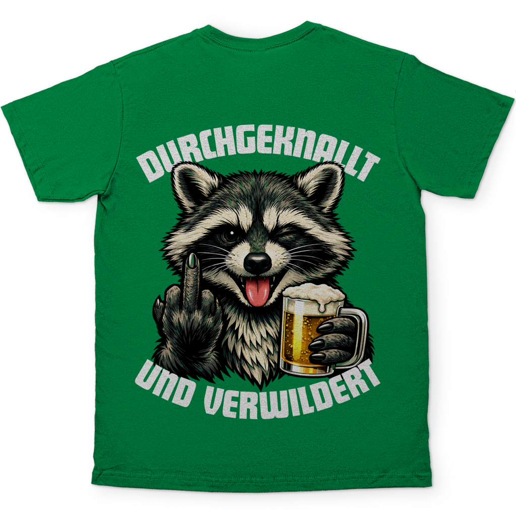 Durchgeknallt und verwildert Bier Mittelfinger Waschbär - Herren T-Shirt Kelly Green