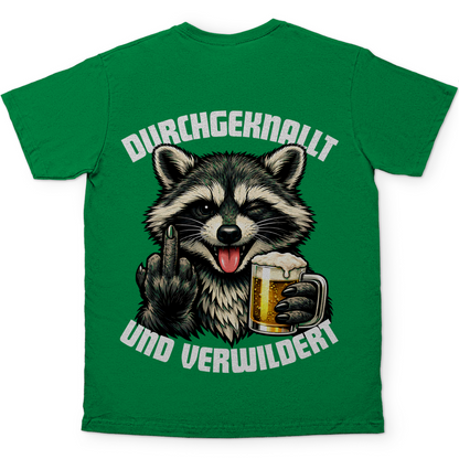 Durchgeknallt und verwildert Bier Mittelfinger Waschbär - Herren T-Shirt Kelly Green