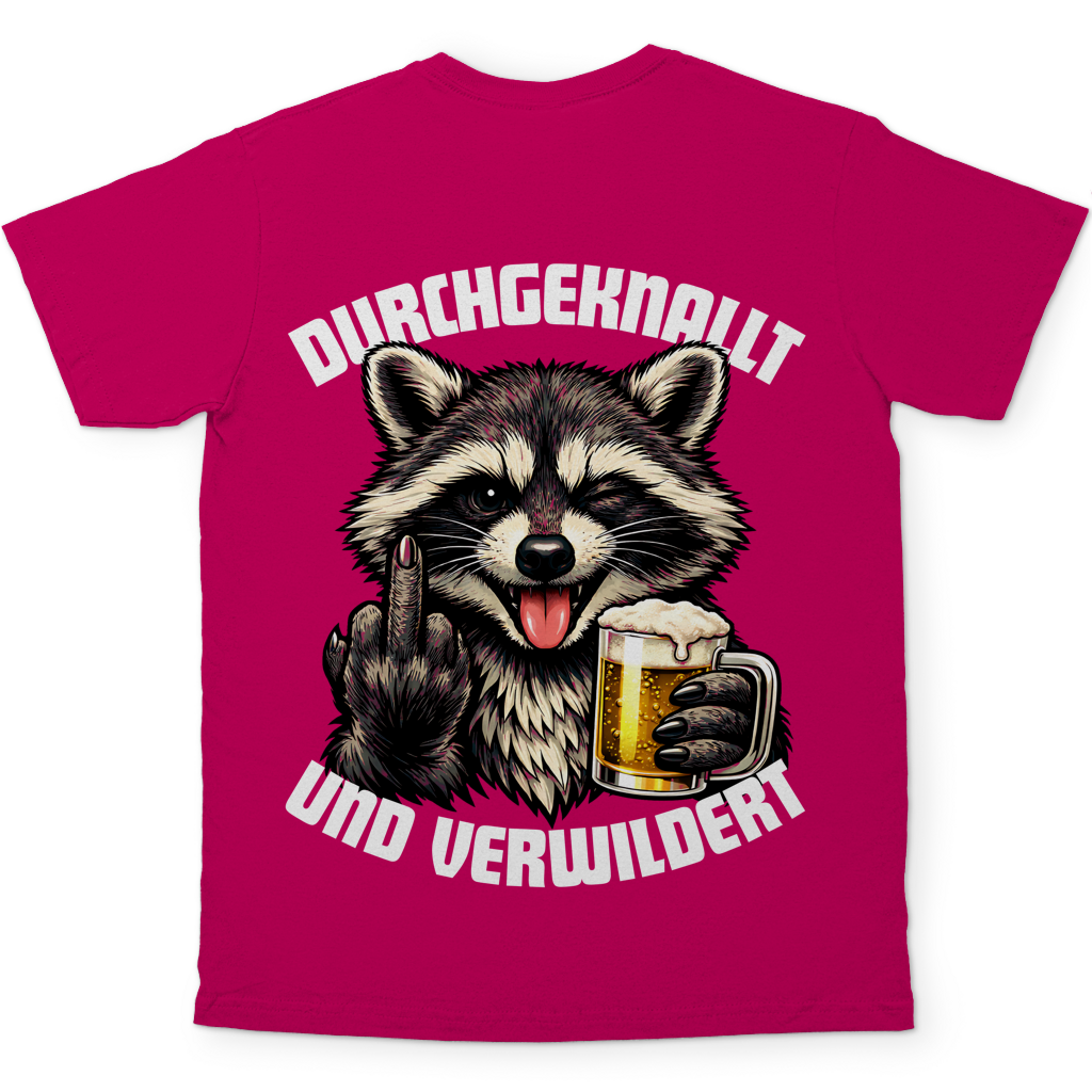Durchgeknallt und verwildert Bier Mittelfinger Waschbär - Herren T-Shirt Sorbet