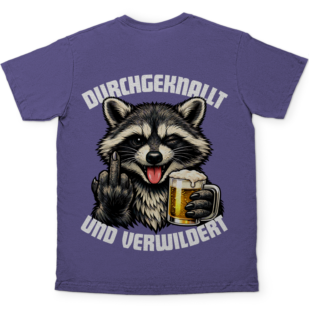 Durchgeknallt und verwildert Bier Mittelfinger Waschbär - Herren T-Shirt Millennial Lilac
