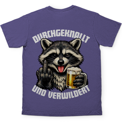 Durchgeknallt und verwildert Bier Mittelfinger Waschbär - Herren T-Shirt Millennial Lilac