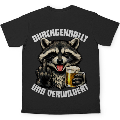 Durchgeknallt und verwildert Bier Mittelfinger Waschbär - Herren T-Shirt Black