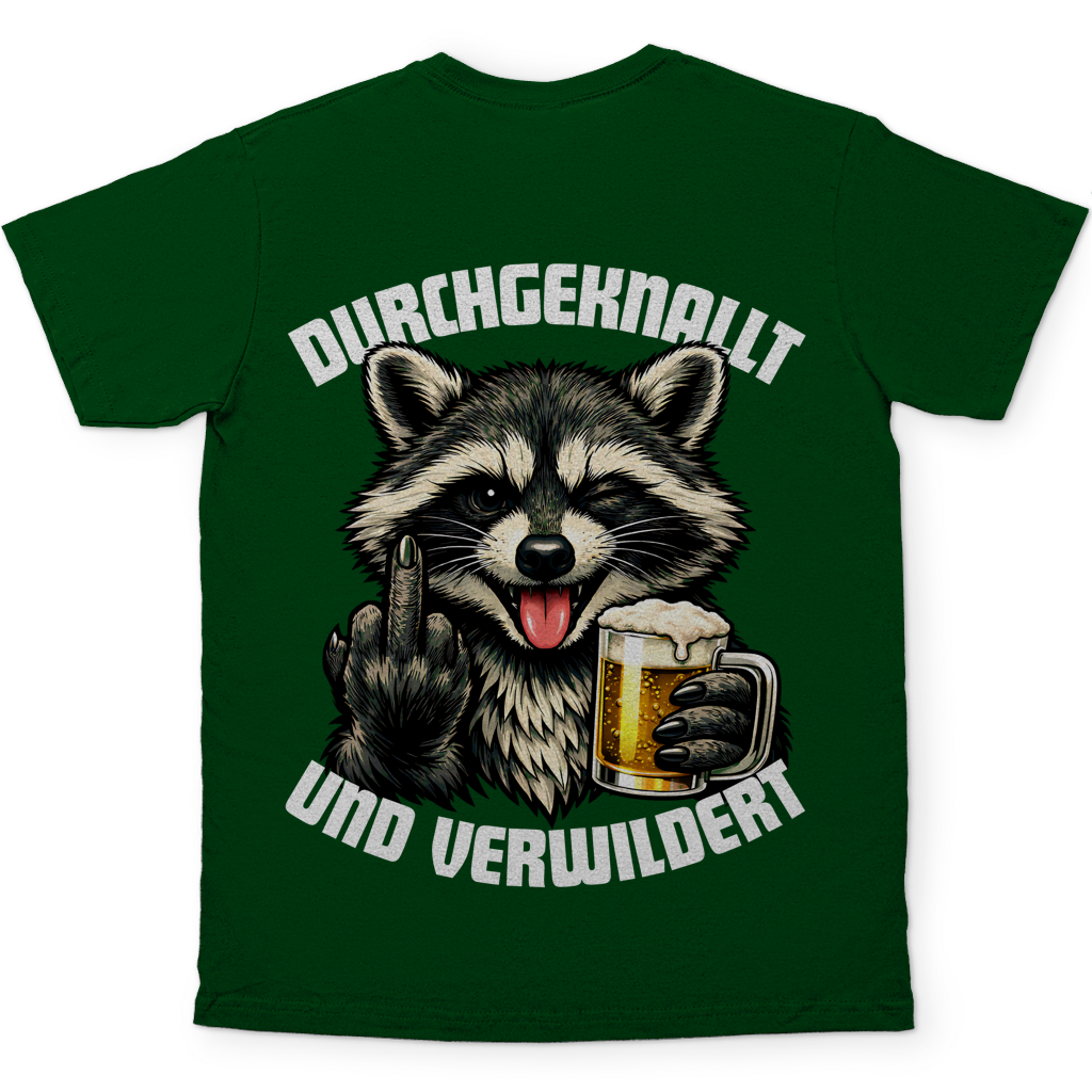 Durchgeknallt und verwildert Bier Mittelfinger Waschbär - Herren T-Shirt Bottle Green