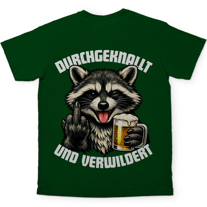 Durchgeknallt und verwildert Bier Mittelfinger Waschbär - Herren T-Shirt Bottle Green