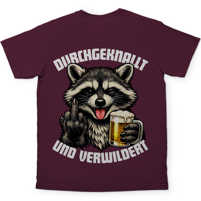 Durchgeknallt und verwildert Bier Mittelfinger Waschbär - Herren T-Shirt Burgundy