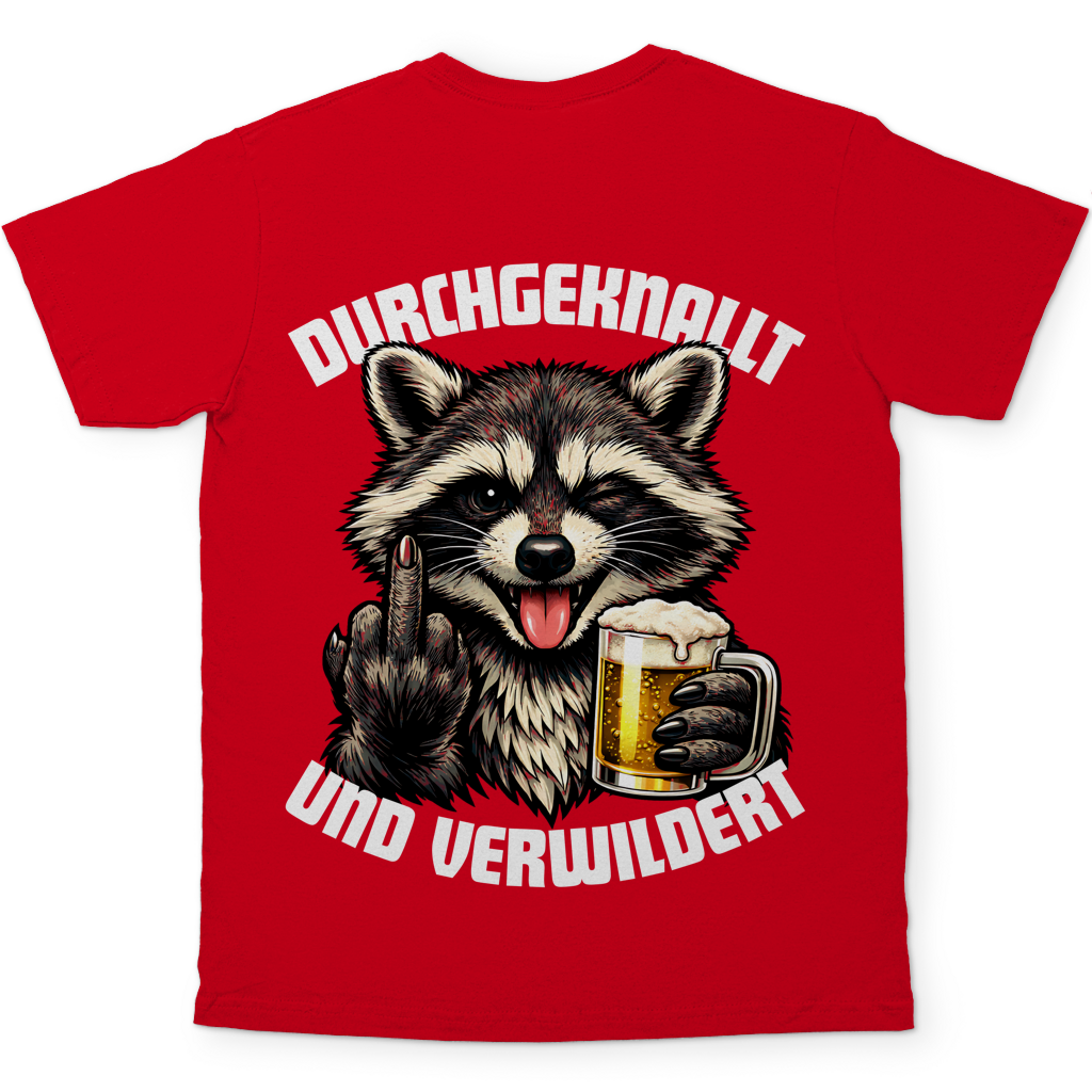 Durchgeknallt und verwildert Bier Mittelfinger Waschbär - Herren T-Shirt Red