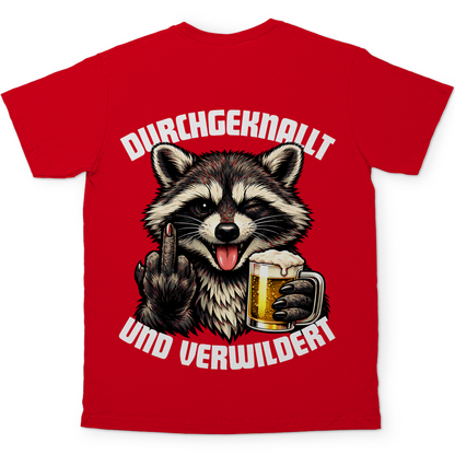 Durchgeknallt und verwildert Bier Mittelfinger Waschbär - Herren T-Shirt Red