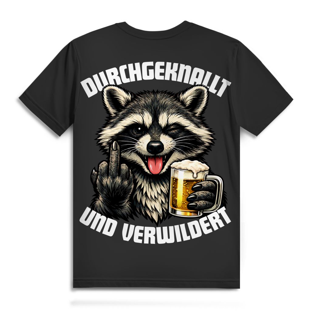 Durchgeknallt und verwildert Bier Mittelfinger Waschbär - Herren Premium Bio T-Shirt Black