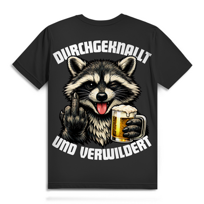 Durchgeknallt und verwildert Bier Mittelfinger Waschbär - Herren Premium Bio T-Shirt Black
